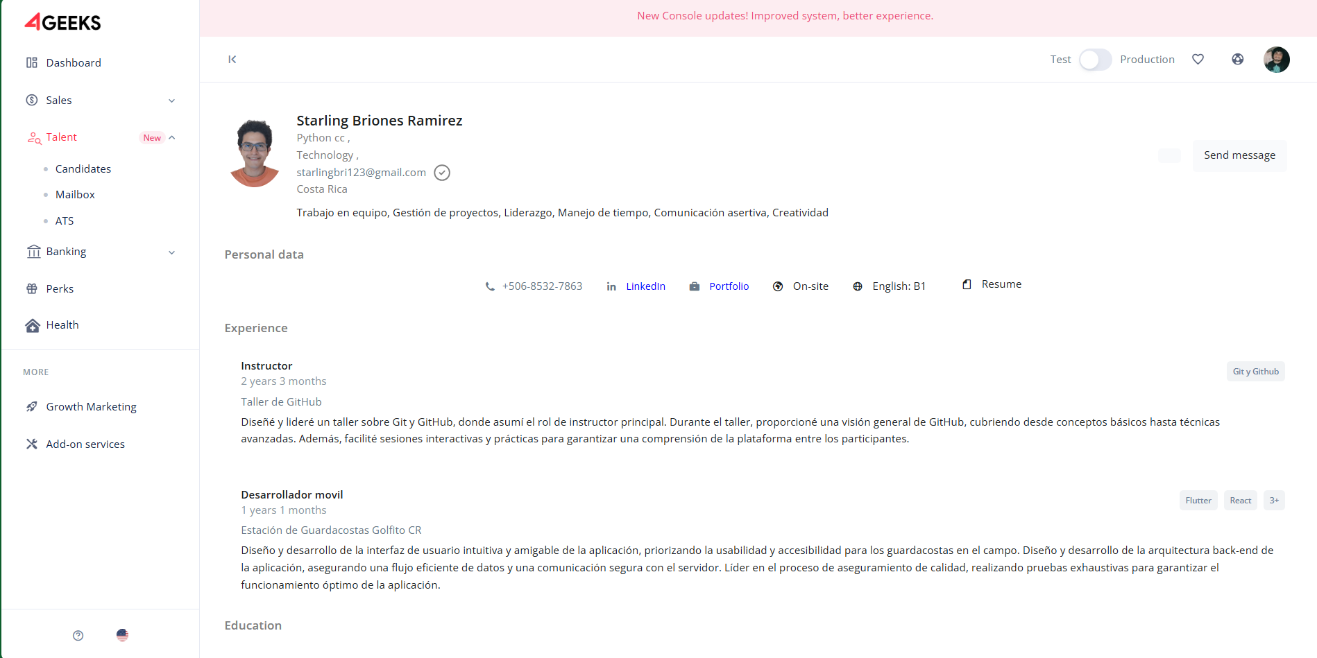 Candidate detail modal