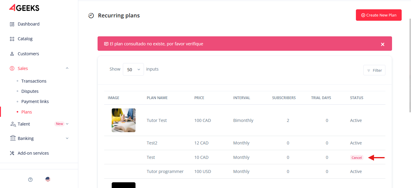 Delete plan