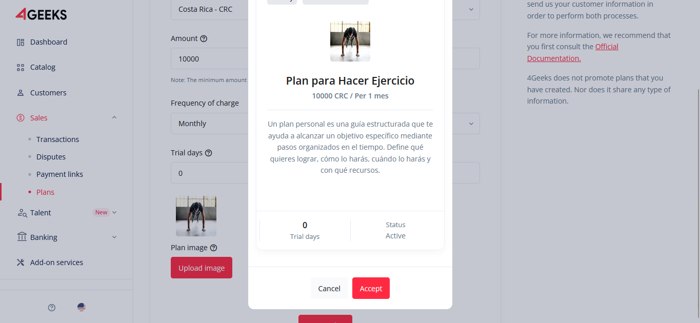 Plan creation confirmation