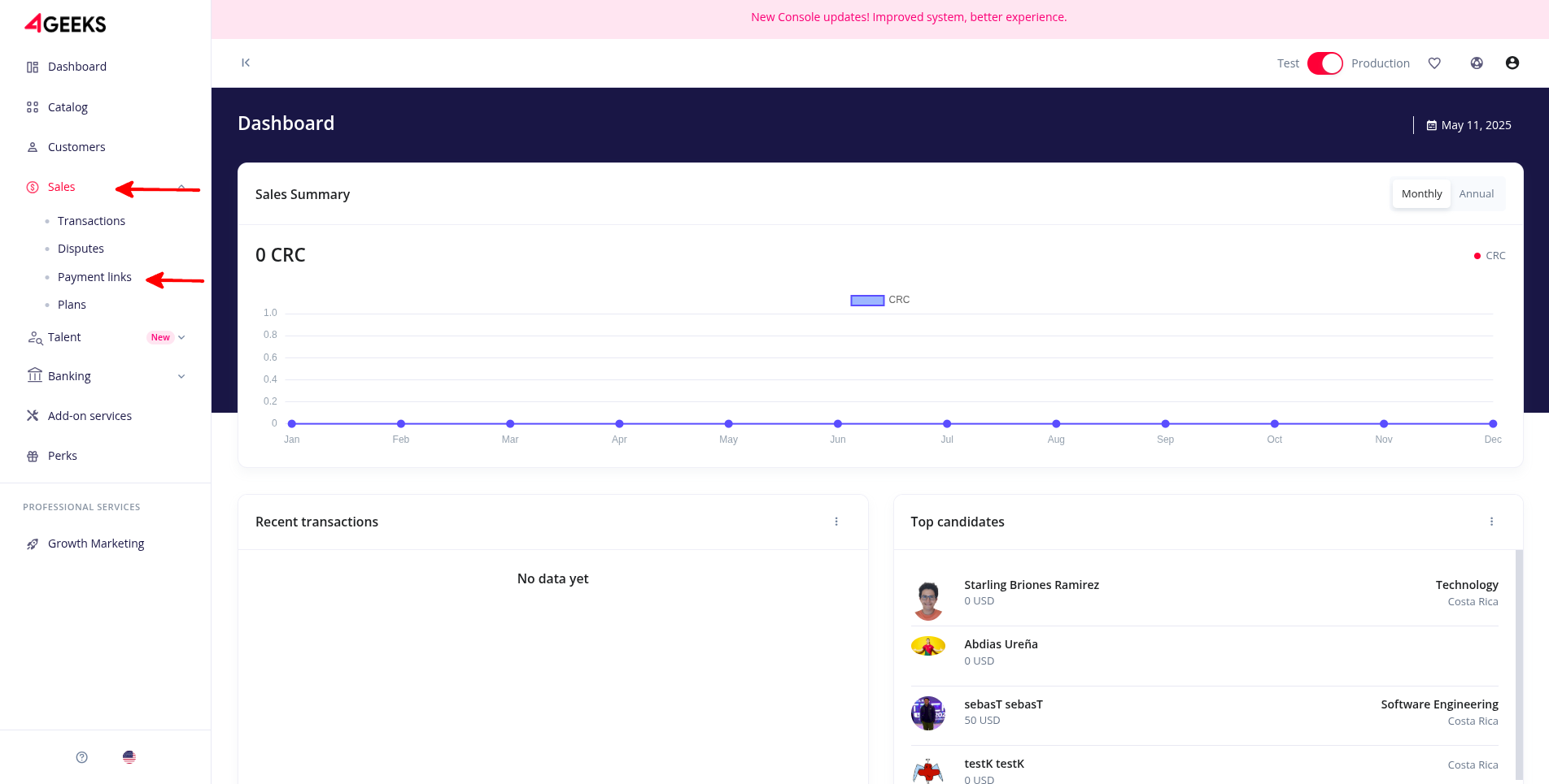 Navigating to Payment Links