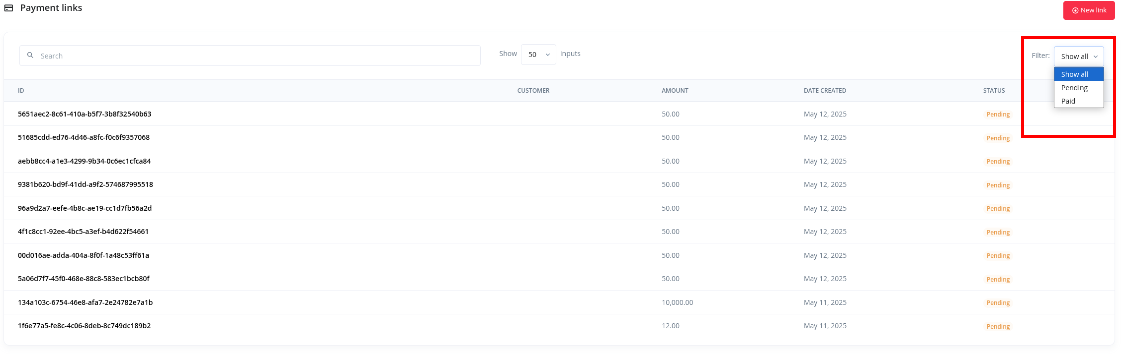 Status Filter Dropdown