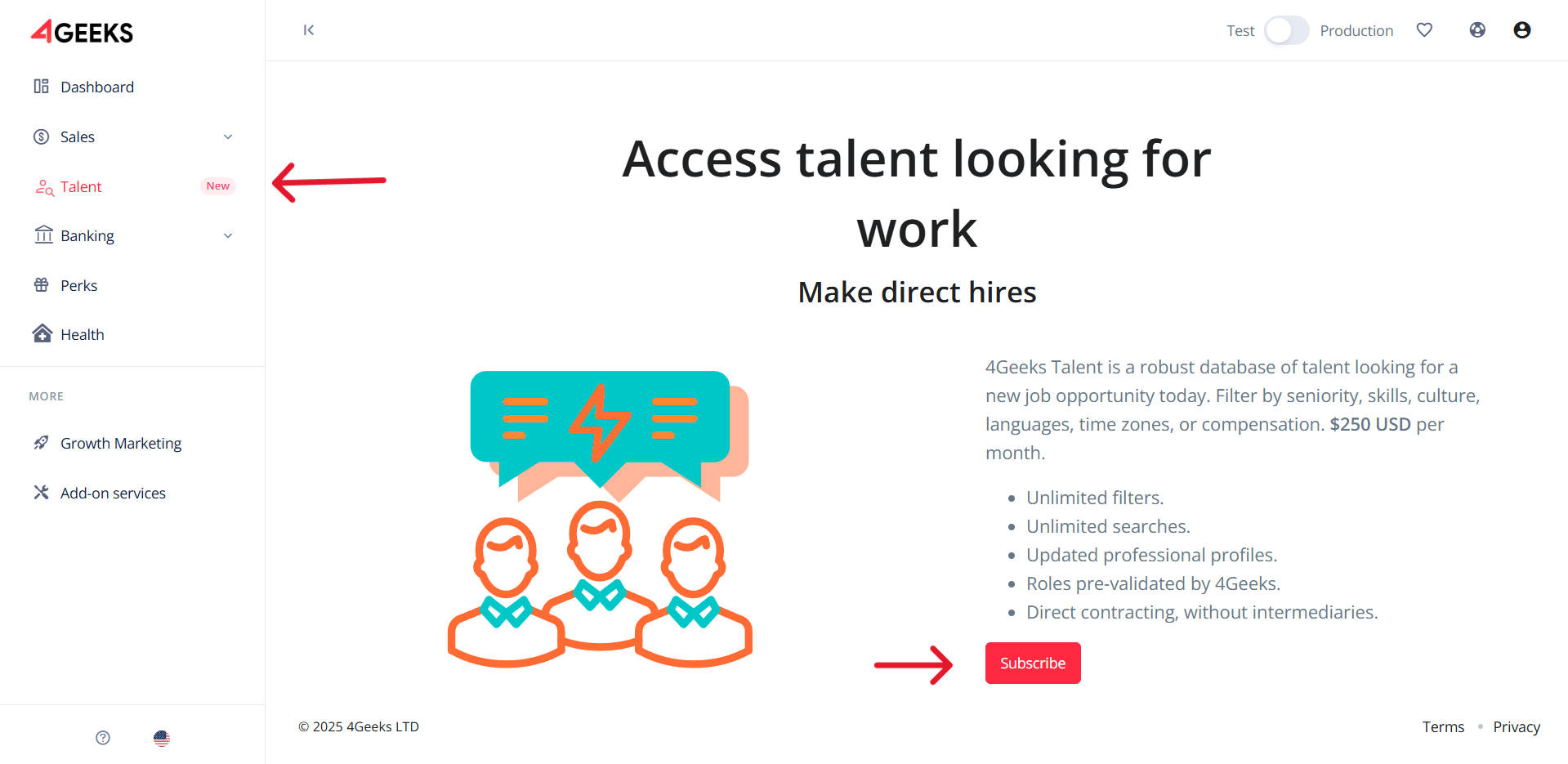 Click Talent in Sidebar