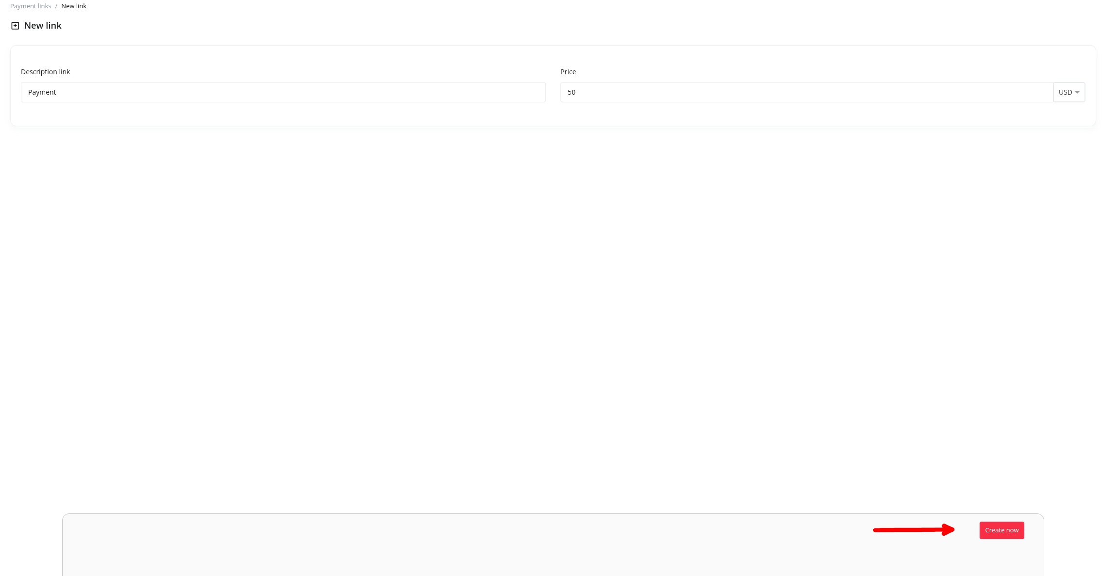 Formulário de Novo Link de Pagamento