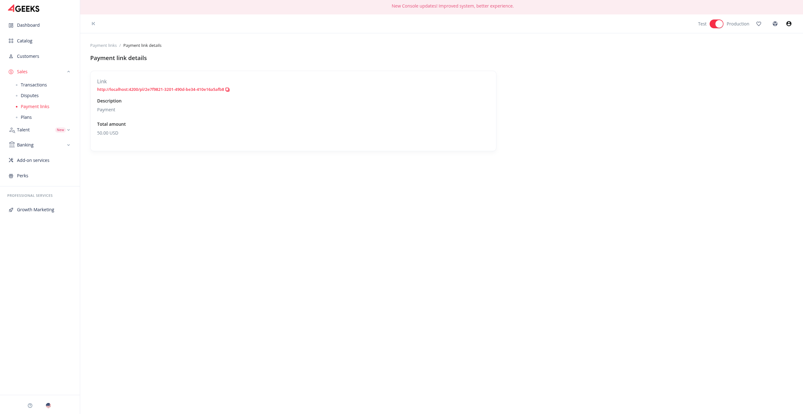 Detalhes do Link de Pagamento