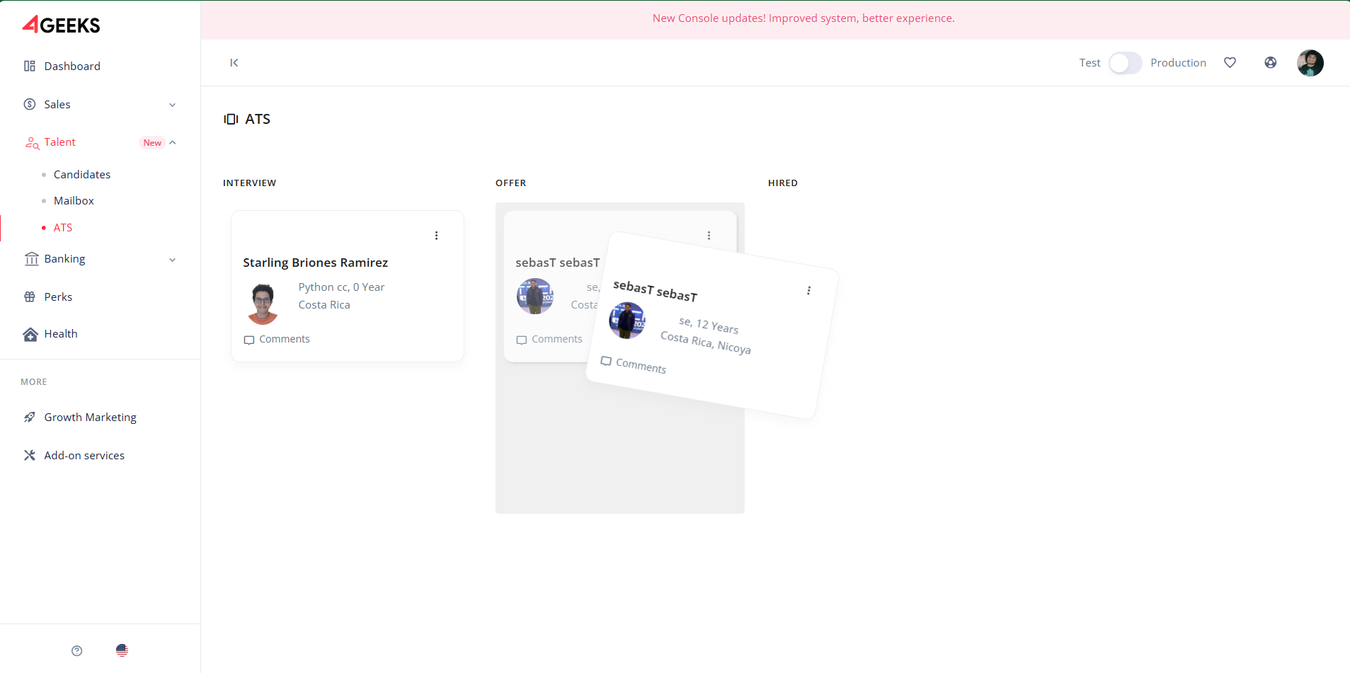 Colunas do quadro ATS